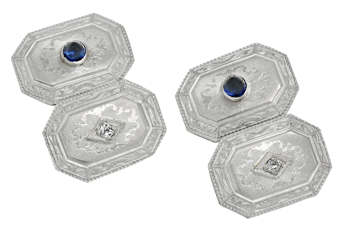 Silver Cufflinks with Sapphire and Diamond